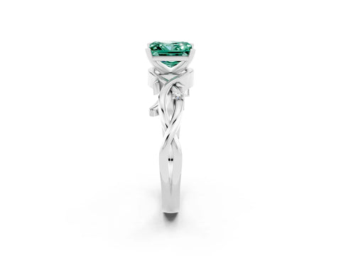 White gold Princess Cut Green Sapphire Solitaire Ring with Twisted Band and Prong Setting_2