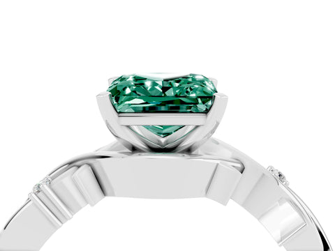 White gold Princess Cut Green Sapphire Solitaire Ring with Twisted Band and Prong Setting_4