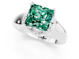 White gold Princess Cut Green Sapphire Solitaire Ring with Wide Band and Prong Setting_1