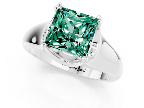 White gold Princess Cut Green Sapphire Solitaire Ring with Wide Band and Prong Setting_1