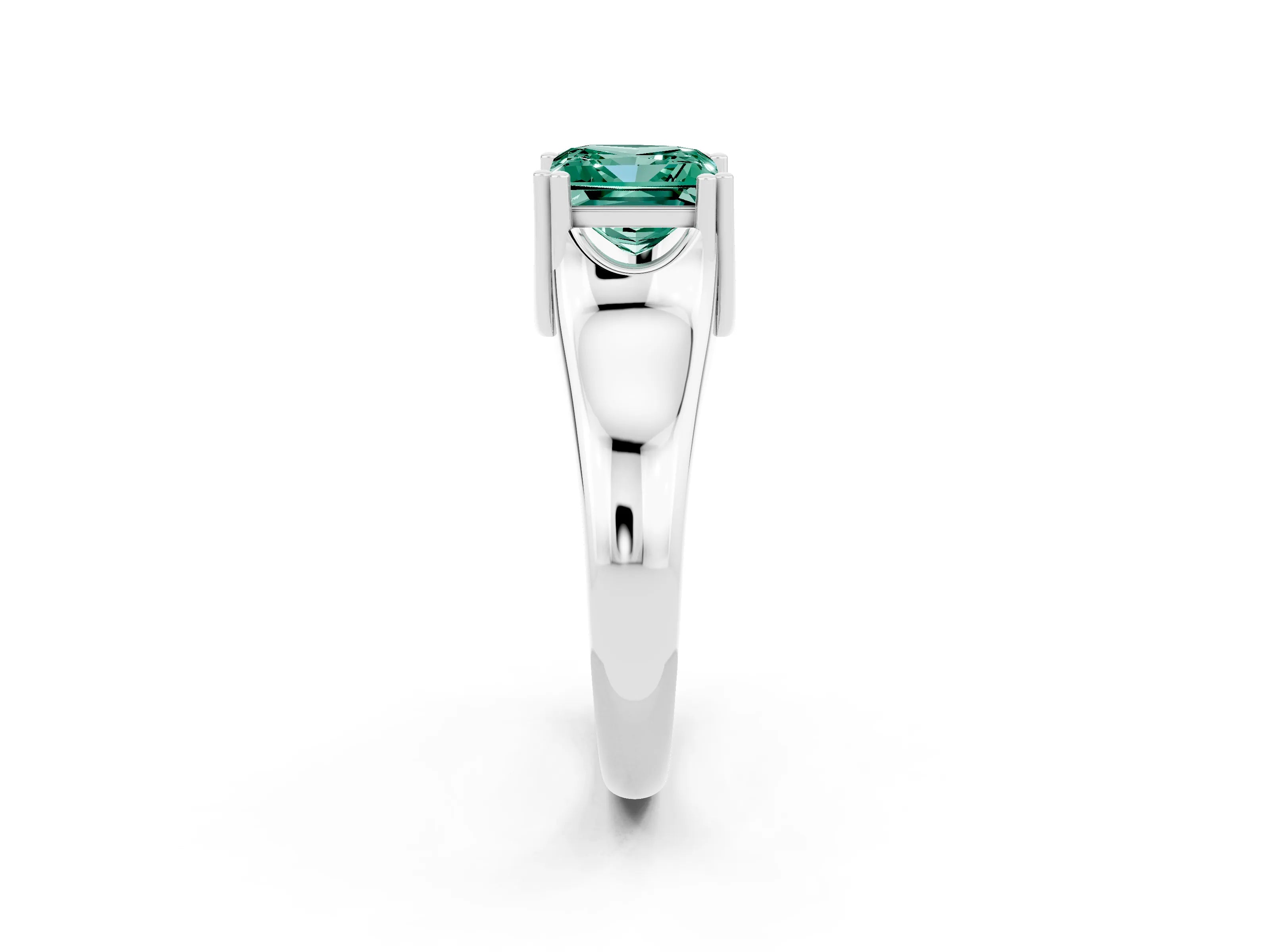White gold Princess Cut Green Sapphire Solitaire Ring with Wide Band and Prong Setting_2
