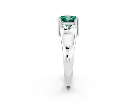 White gold Princess Cut Green Sapphire Solitaire Ring with Wide Band and Prong Setting_2