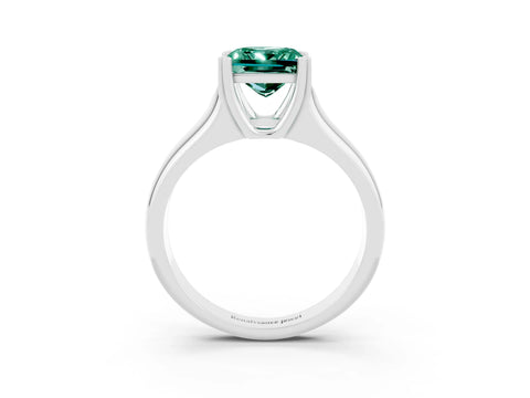 White gold Princess Cut Green Sapphire Solitaire Ring with Wide Band and Prong Setting_3