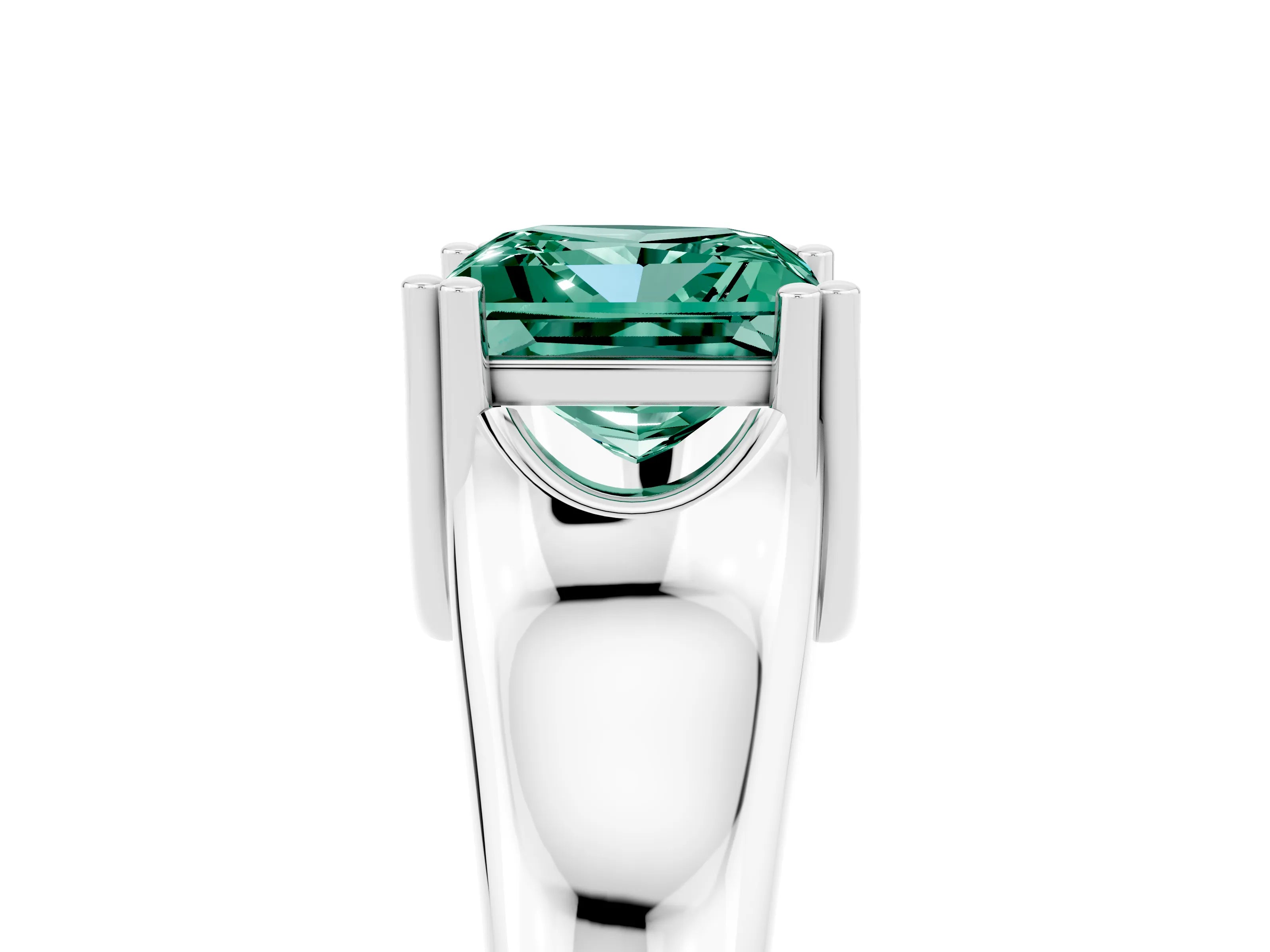 White gold Princess Cut Green Sapphire Solitaire Ring with Wide Band and Prong Setting_5