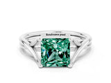 White gold Princess Cut Green Sapphire Solitaire Twist Band Prong Setting Ring_54