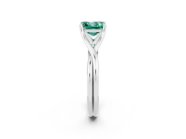 White gold Princess Cut Green Sapphire Solitaire Twist Band Prong Setting Ring