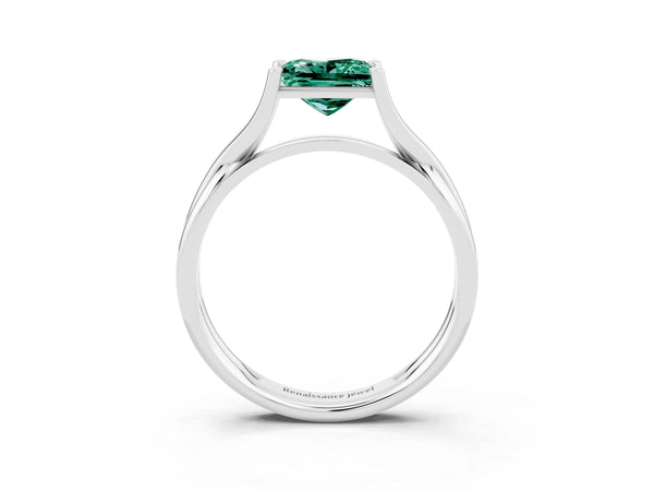 Silver Princess Cut Green Sapphire Solitaire Twist Band Prong Setting Ring