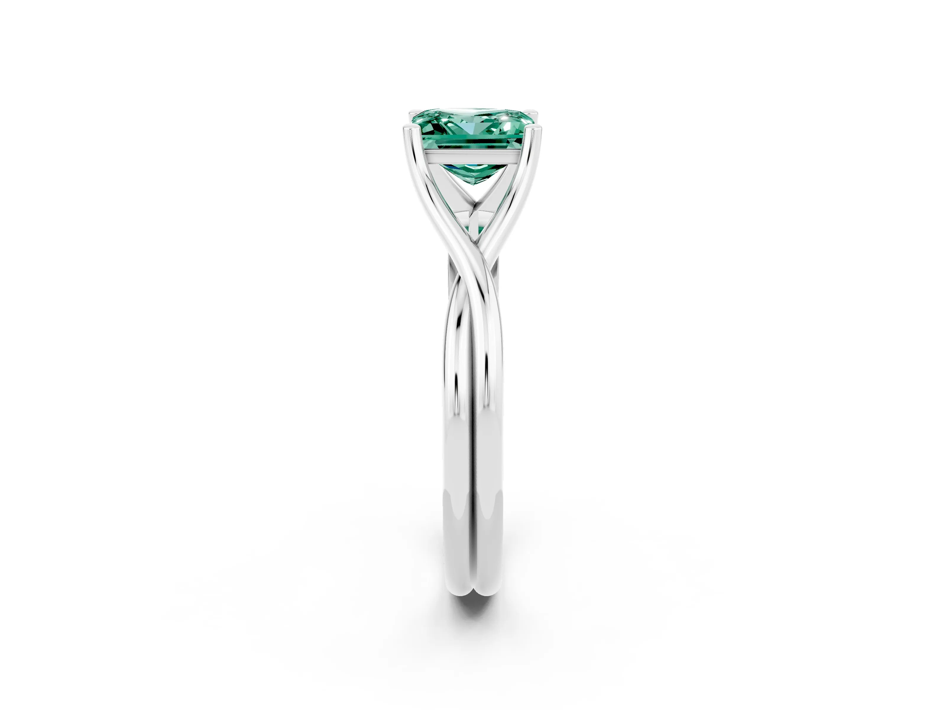 White gold Princess Cut Green Sapphire Solitaire Twist Band Prong Setting Ring_61