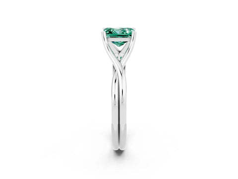 White gold Princess Cut Green Sapphire Solitaire Twist Band Prong Setting Ring_61