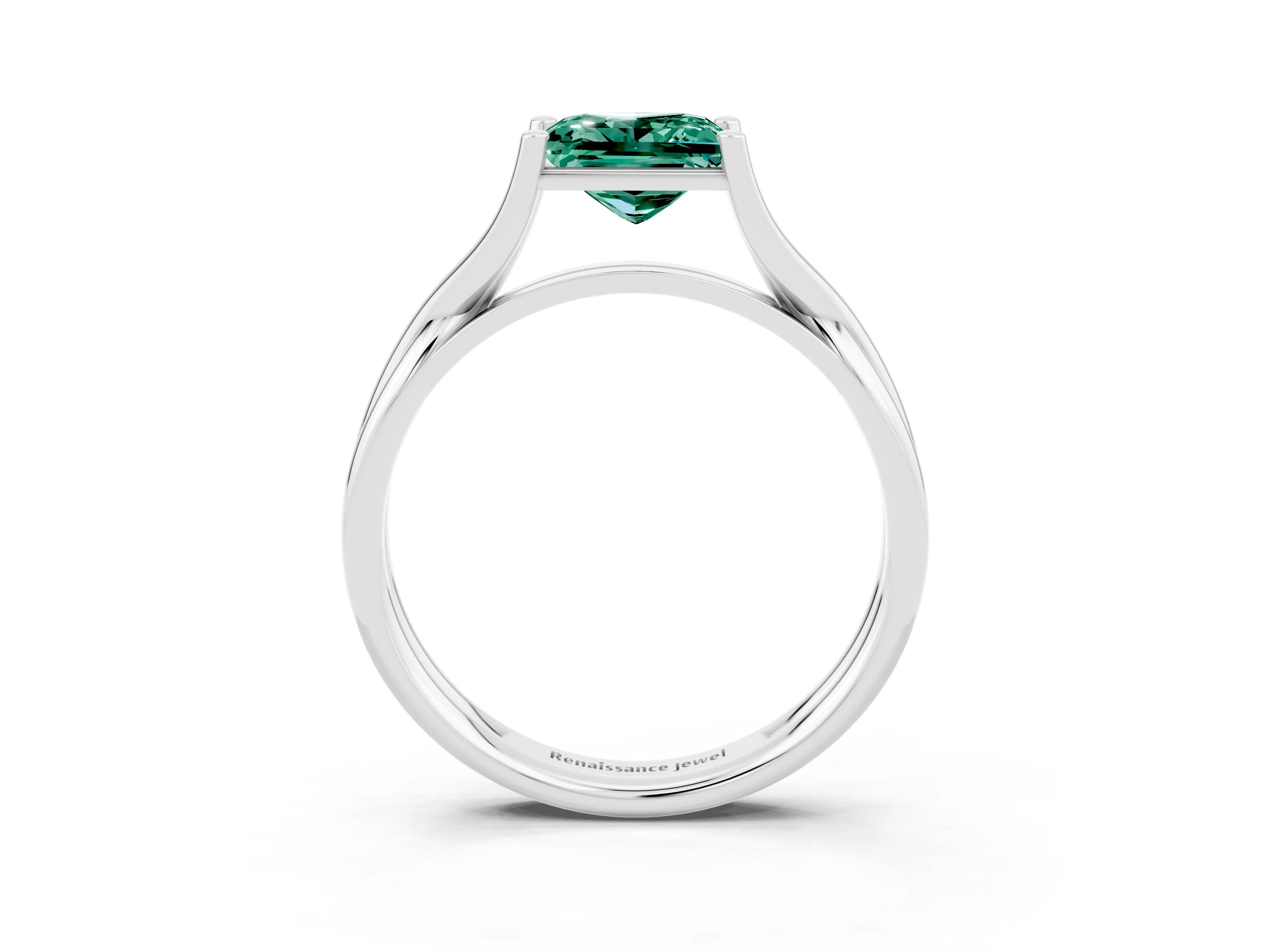 White gold Princess Cut Green Sapphire Solitaire Twist Band Prong Setting Ring_62