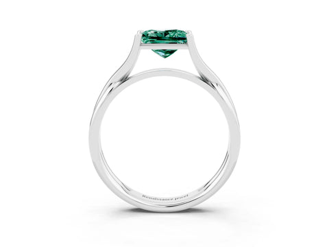 White gold Princess Cut Green Sapphire Solitaire Twist Band Prong Setting Ring_62