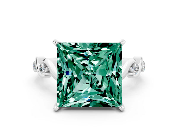 Platinum Princess Cut Green Sapphire Solitaire Twisted Band with Round  Accents and Prong Setting