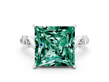 White gold Princess Cut Green Sapphire Solitaire Twisted Band with Round  Accents and Prong Setting_12