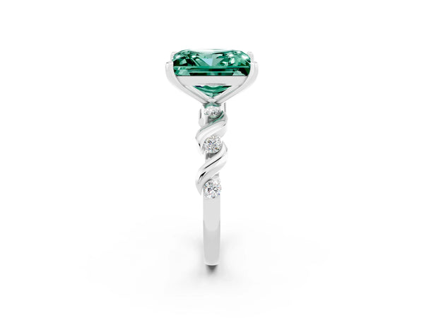 Platinum Princess Cut Green Sapphire Solitaire Twisted Band with Round  Accents and Prong Setting