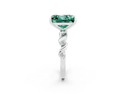 White gold Princess Cut Green Sapphire Solitaire Twisted Band with Round  Accents and Prong Setting_14