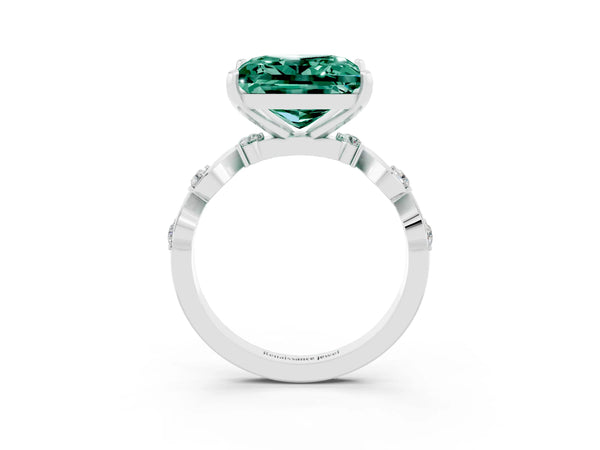 Platinum Princess Cut Green Sapphire Solitaire Twisted Band with Round  Accents and Prong Setting