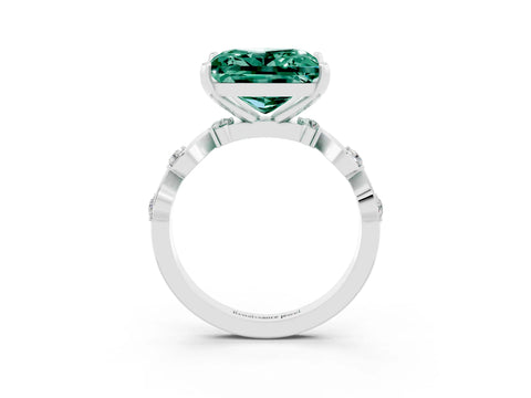 White gold Princess Cut Green Sapphire Solitaire Twisted Band with Round  Accents and Prong Setting_15