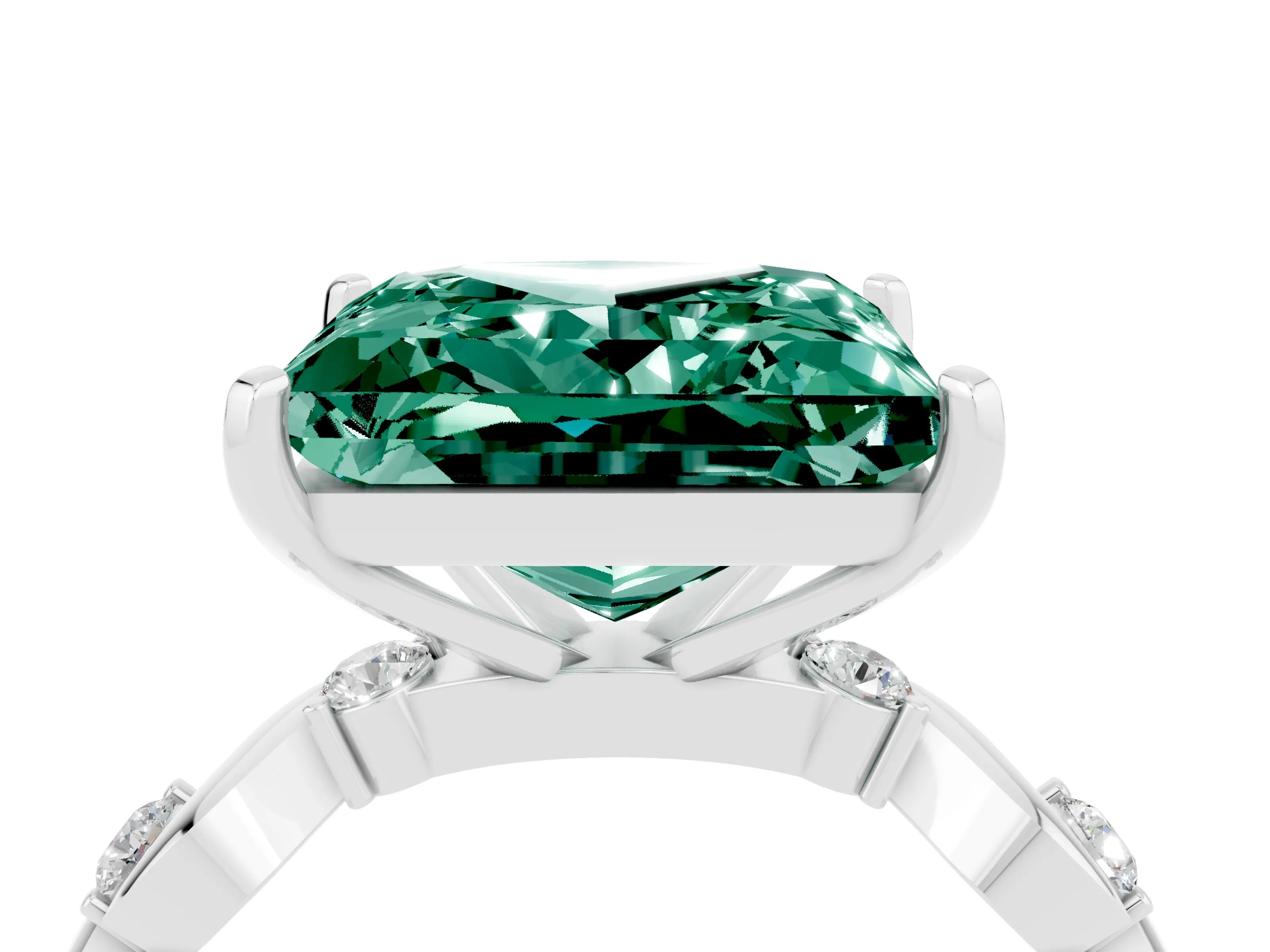 White gold Princess Cut Green Sapphire Solitaire Twisted Band with Round  Accents and Prong Setting_16