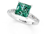 White gold Princess Cut Green Sapphire Solitaire with Side Baguettes and Channel Set Band_1