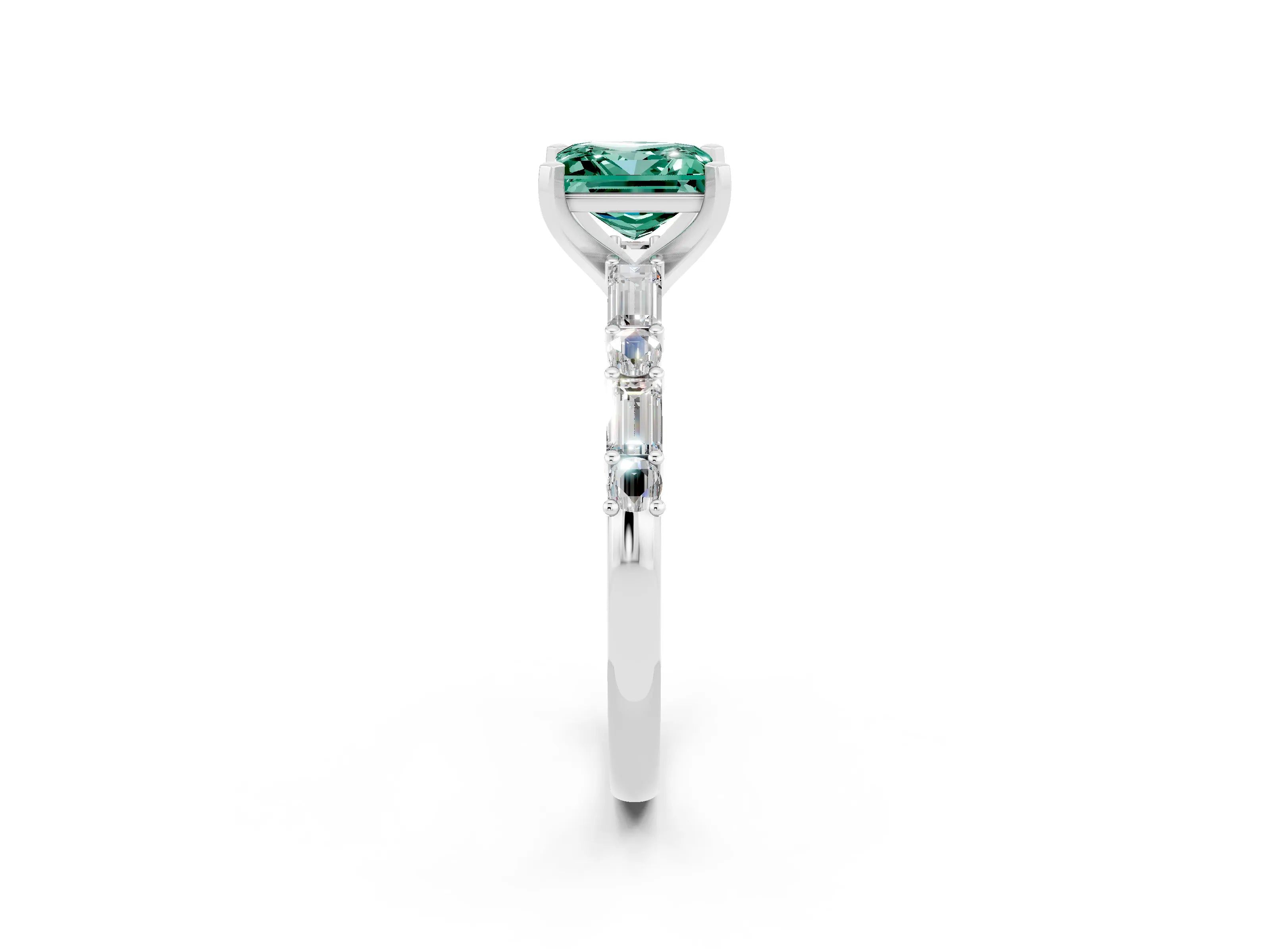 White gold Princess Cut Green Sapphire Solitaire with Side Baguettes and Channel Set Band_2