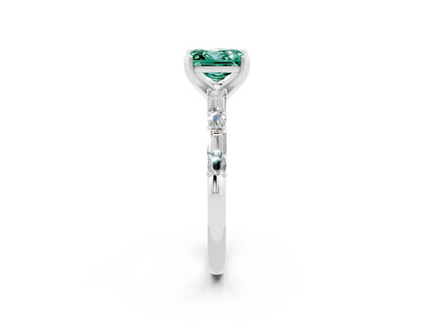 White gold Princess Cut Green Sapphire Solitaire with Side Baguettes and Channel Set Band_2