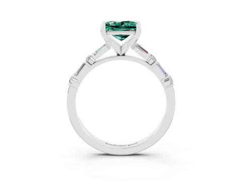 White gold Princess Cut Green Sapphire Solitaire with Side Baguettes and Channel Set Band_3