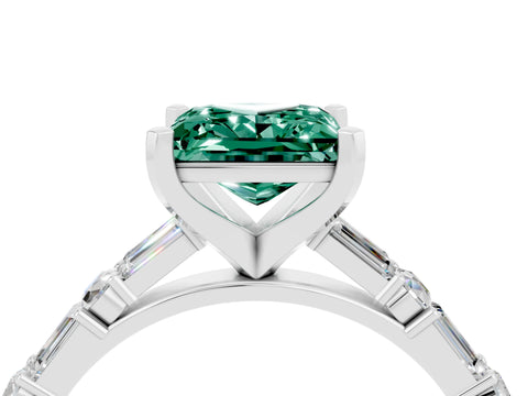 White gold Princess Cut Green Sapphire Solitaire with Side Baguettes and Channel Set Band_4
