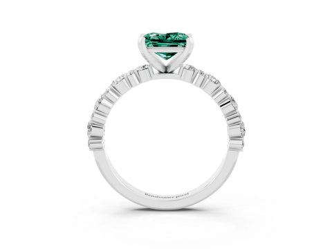 White gold Princess Cut Green Sapphire Solitaire with Side Stones, Pave Band, Four-Prong Setting_45