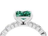 White gold Princess Cut Green Sapphire Solitaire with Side Stones, Pave Band, Four-Prong Setting_46