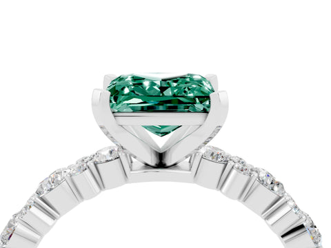 White gold Princess Cut Green Sapphire Solitaire with Side Stones, Pave Band, Four-Prong Setting_46