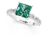 White gold Princess Cut Green Sapphire Solitaire with Side Stones, Pave Band, Four-Prong Setting_48