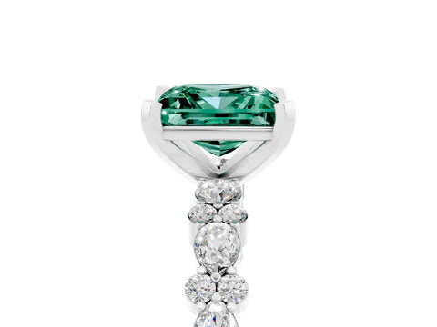 White gold Princess Cut Green Sapphire Solitaire with Side Stones, Pave Band, Four-Prong Setting_52