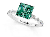 White gold Princess Cut Green Sapphire Solitaire with Side Stones on a Pavé Band and Four-Prong Setting_1