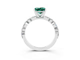 White gold Princess Cut Green Sapphire Solitaire with Side Stones on a Pavé Band and Four-Prong Setting_3