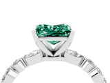 White gold Princess Cut Green Sapphire Solitaire with Side Stones on a Pavé Band and Four-Prong Setting_4
