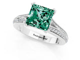 White gold Princess Cut Green Sapphire Split Shank Engagement Ring with Pavé Band_1