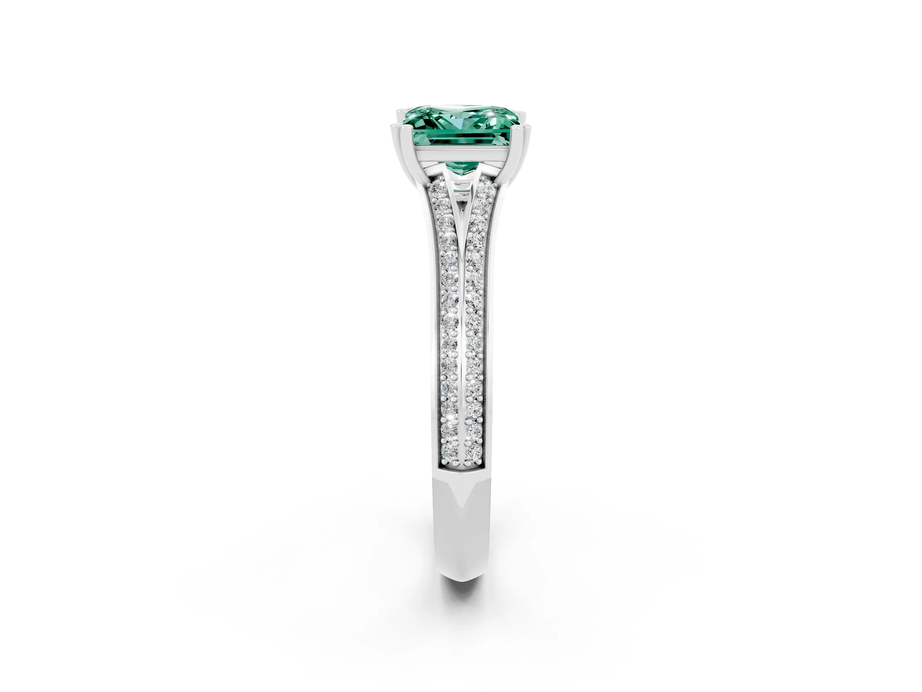 White gold Princess Cut Green Sapphire Split Shank Engagement Ring with Pavé Band_2
