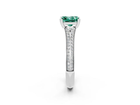 White gold Princess Cut Green Sapphire Split Shank Engagement Ring with Pavé Band_2