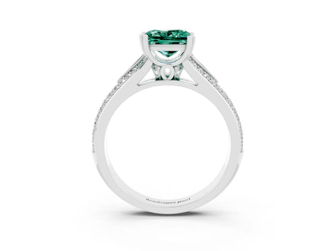 White gold Princess Cut Green Sapphire Split Shank Engagement Ring with Pavé Band_3