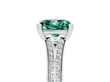 White gold Princess Cut Green Sapphire Split Shank Engagement Ring with Pavé Band_5