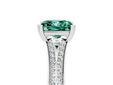 White gold Princess Cut Green Sapphire Split Shank Engagement Ring with Pavé Band_5