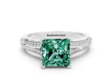 White gold Princess Cut Green Sapphire Split Shank Engagement Ring with Pavé Band