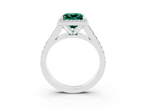 White gold Princess Cut Green Sapphire Split Shank Halo Ring with Four-Prong Setting_62