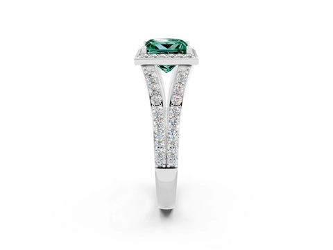 White gold Princess Cut Green Sapphire Split Shank Halo Ring with Four-Prong Setting_62