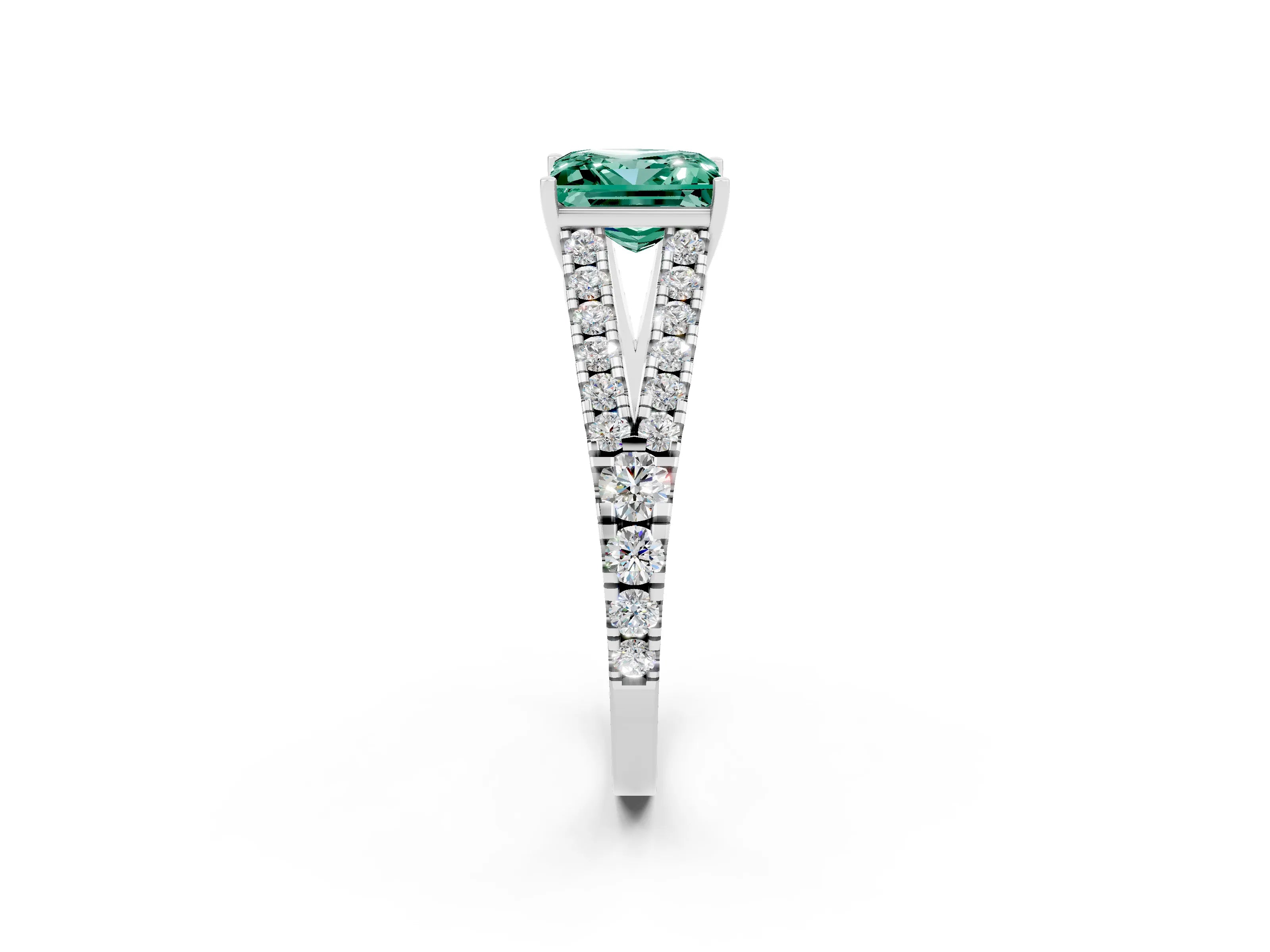 White gold Princess Cut Green Sapphire Split Shank Pavé Engagement Ring with Four-Prong Setting_14