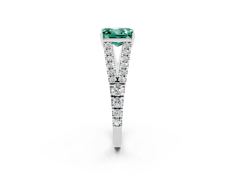 White gold Princess Cut Green Sapphire Split Shank Pavé Engagement Ring with Four-Prong Setting_14