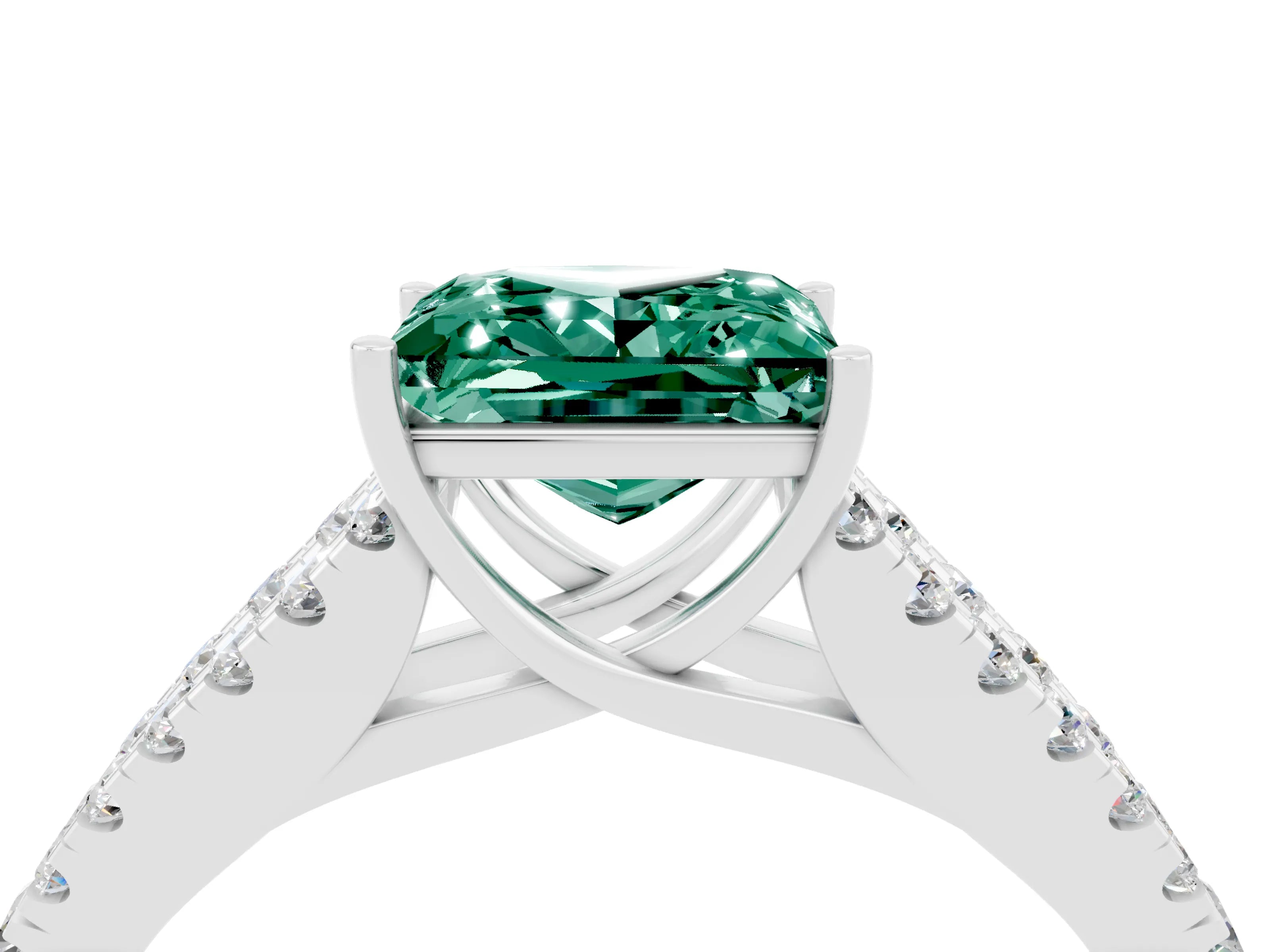 White gold Princess Cut Green Sapphire Split Shank Pavé Engagement Ring with Four-Prong Setting_16