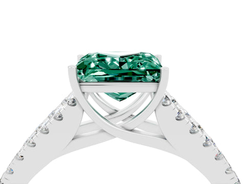 White gold Princess Cut Green Sapphire Split Shank Pavé Engagement Ring with Four-Prong Setting_16