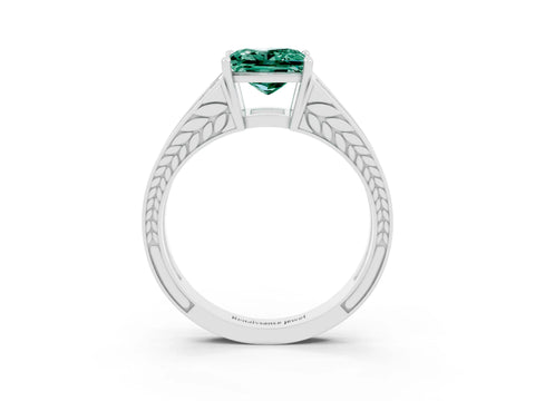 White gold Princess Cut Green Sapphire Split Shank Ring with Pavé Band and Four-Prong Setting_3