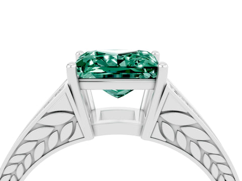 White gold Princess Cut Green Sapphire Split Shank Ring with Pavé Band and Four-Prong Setting_4